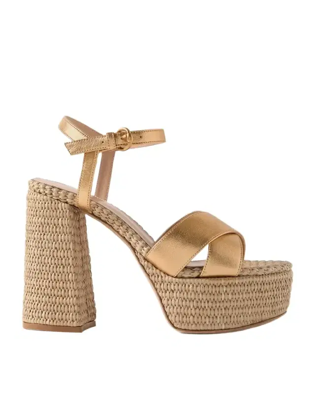 Bebe 130 Metallic Leather Espadrille Platform Sandals Bebe 130 Metallic Leather Espadrille Platform Sandals
