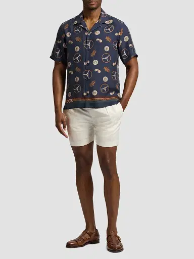 Ralph Lauren Purple Label Men's Hand-Tailored Pleated Silk-Linen Shorts - Classic Cream - Size 42 | Thumbnail 2