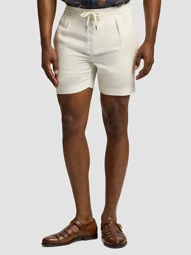 Ralph Lauren Purple Label Men's Hand-Tailored Pleated Silk-Linen Shorts - Classic Cream - Size 42 | Thumbnail 4