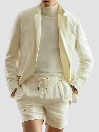Ralph Lauren Purple Label Men's Hand-Tailored Pleated Silk-Linen Shorts - Classic Cream - Size 42 | Thumbnail 7