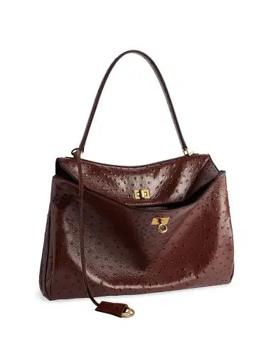 Balenciaga Women's Rodeo Medium Ostrich Embossed Top Handle Bag - Brown | Thumbnail 2