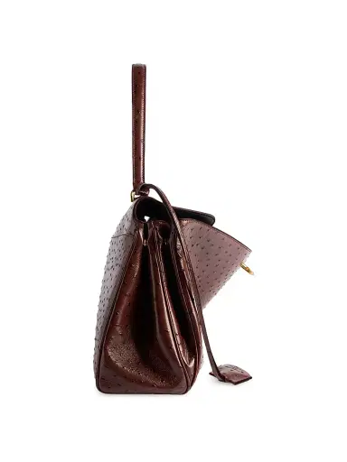 Balenciaga Women's Rodeo Medium Ostrich Embossed Top Handle Bag - Brown | Thumbnail 3