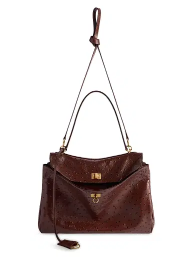 Balenciaga Women's Rodeo Medium Ostrich Embossed Top Handle Bag - Brown | Thumbnail 5