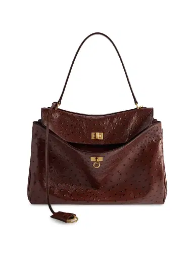 Balenciaga Women's Rodeo Medium Ostrich Embossed Top Handle Bag - Brown | Thumbnail 1
