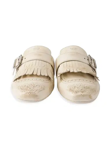 Prada Women's Shuffle Fringed Leather Mules - Beige Khaki | Thumbnail 2