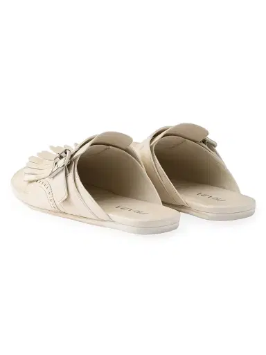 Prada Women's Shuffle Fringed Leather Mules - Beige Khaki | Thumbnail 4