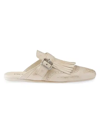 Prada Women's Shuffle Fringed Leather Mules - Beige Khaki | Thumbnail 1