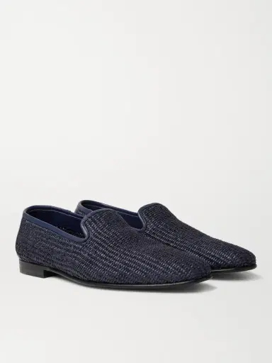 Manolo Blahnik Mario Leather-Trimmed Raffia Loafers - Men | Thumbnail 3
