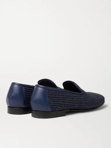 Manolo Blahnik Mario Leather-Trimmed Raffia Loafers - Men | Thumbnail 4