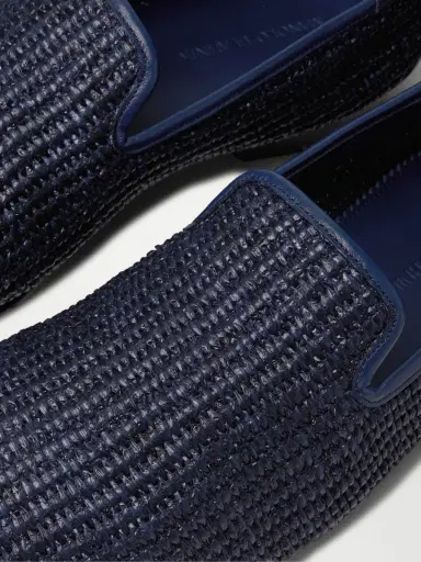 Manolo Blahnik Mario Leather-Trimmed Raffia Loafers - Men | Thumbnail 5