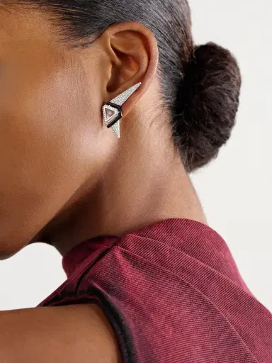 Nikos Koulis Universe 18-karat White Gold, Diamond And Enamel Earrings | Thumbnail 2