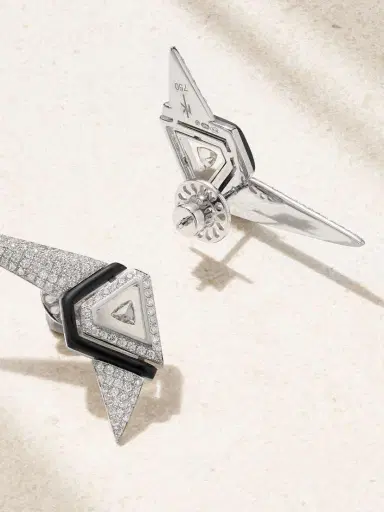 Nikos Koulis Universe 18-karat White Gold, Diamond And Enamel Earrings | Thumbnail 3