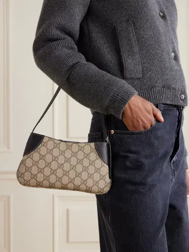 Gucci Gg Emblem Mini Leather-trimmed Printed Coated-canvas Shoulder Bag | Thumbnail 2 Gucci Gg Emblem Mini Leather-trimmed Printed Coated-canvas Shoulder Bag | Thumbnail 2