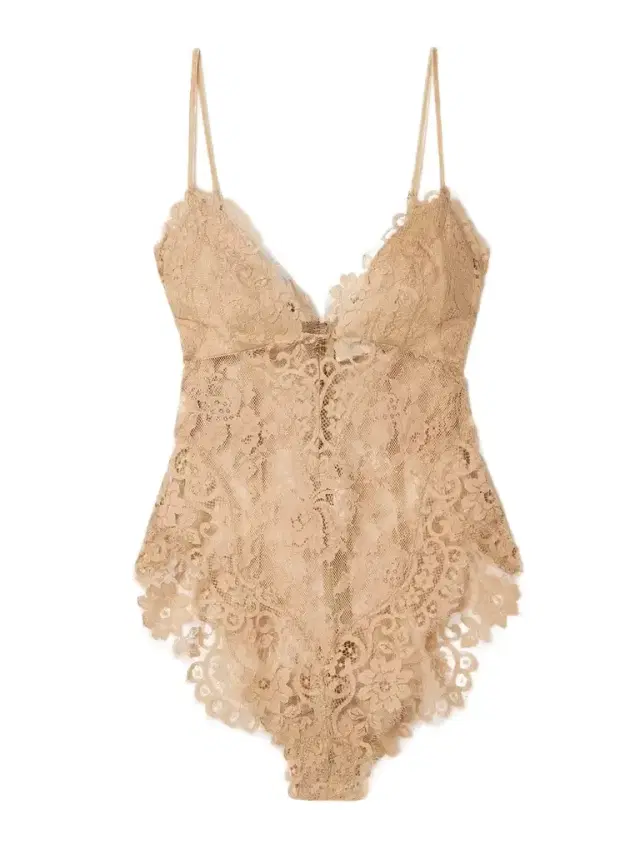 Illusion Velvet-trimmed Lace Bodysuit