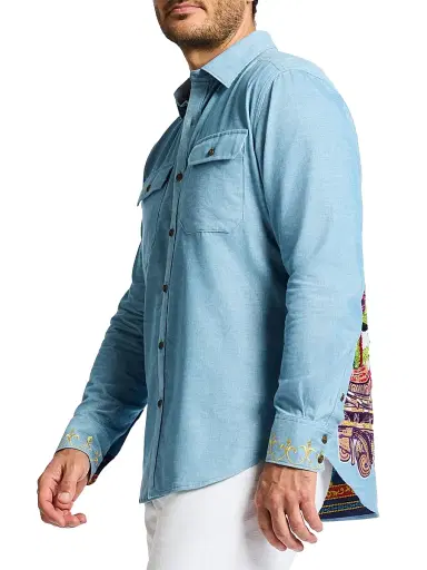 Robert Graham Men's Le Corduroy Woven Shirt - Blue - Size Large | Thumbnail 3