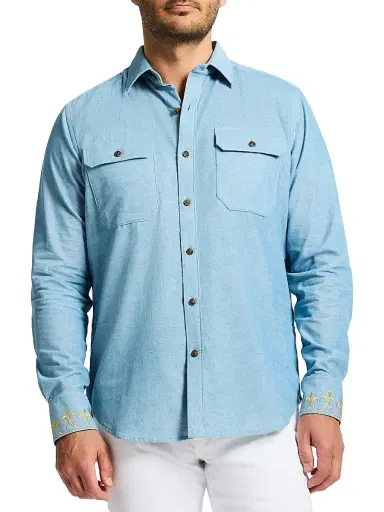 Robert Graham Men's Le Corduroy Woven Shirt - Blue - Size Large | Thumbnail 1