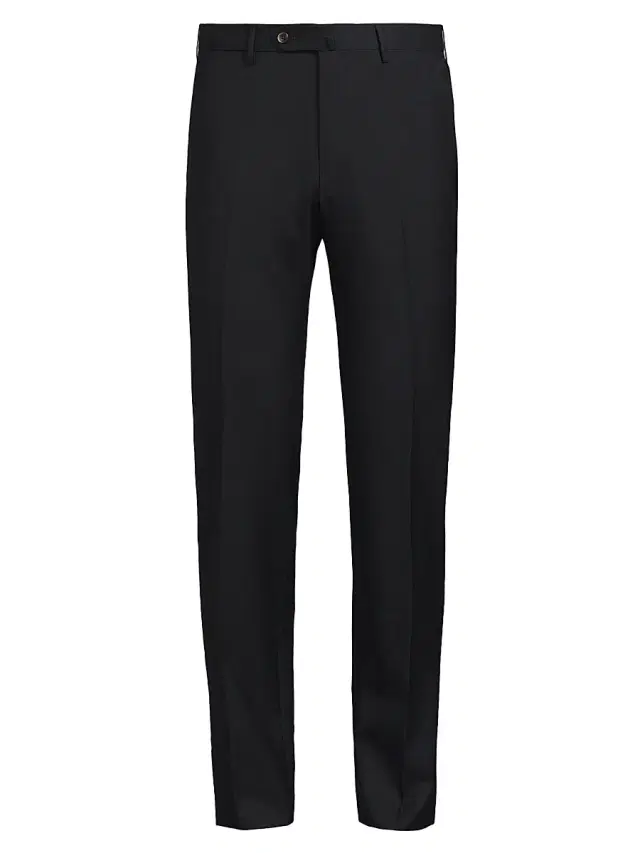 Men's High-Performance Wool Button-Tab Slim Trousers - Dark Blue