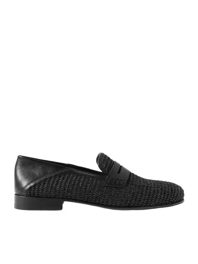 Manolo Blahnik Padstow Collapsible-Heel Leather-Trimmed Raffia Loafers - Men