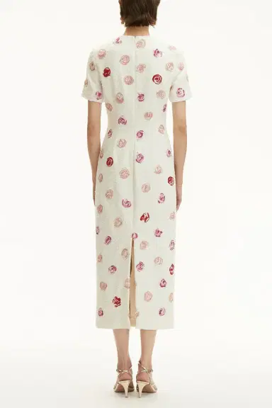 Oscar de la Renta Short Sleeve Rose Embroidered Dress | Thumbnail 5