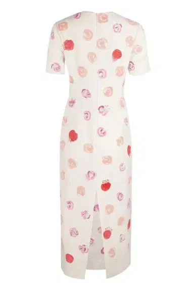 Oscar de la Renta Short Sleeve Rose Embroidered Dress | Thumbnail 6