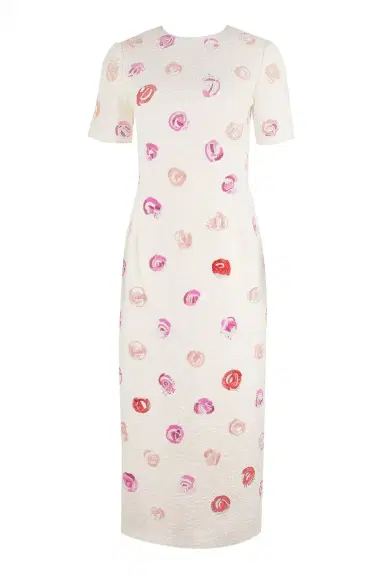 Oscar de la Renta Short Sleeve Rose Embroidered Dress | Thumbnail 1