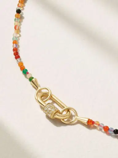 Marla Aaron Itty Bitty Strand + Babylock 14-karat Gold, Agate And Diamond Necklace | Thumbnail 4