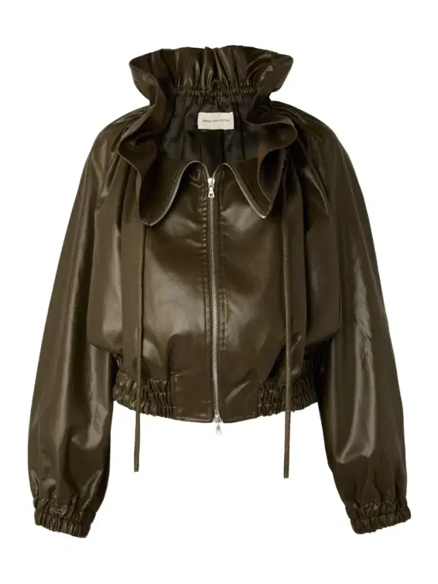 Cropped Ruffled Faux Leather Bomber Jacket