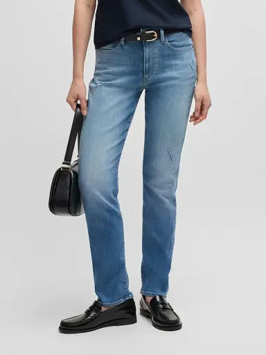 BOSS Women's Slim-Fit Jeans in Washed Stretch Denim - Light Blue | Thumbnail 2