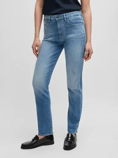 BOSS Women's Slim-Fit Jeans in Washed Stretch Denim - Light Blue | Thumbnail 3