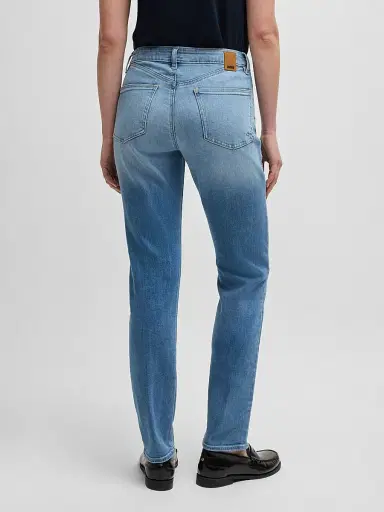 BOSS Women's Slim-Fit Jeans in Washed Stretch Denim - Light Blue | Thumbnail 4
