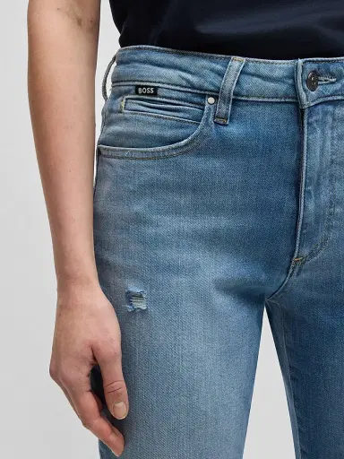 BOSS Women's Slim-Fit Jeans in Washed Stretch Denim - Light Blue | Thumbnail 5