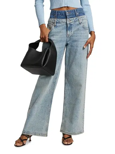 SIMKHAI Women's Kove Double-Waistband Jeans - Two Tone Del Mar | Thumbnail 3