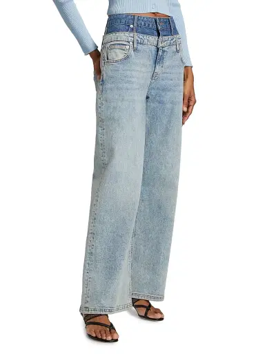 SIMKHAI Women's Kove Double-Waistband Jeans - Two Tone Del Mar | Thumbnail 4