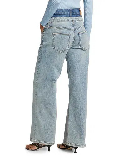 SIMKHAI Women's Kove Double-Waistband Jeans - Two Tone Del Mar | Thumbnail 5