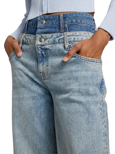 SIMKHAI Women's Kove Double-Waistband Jeans - Two Tone Del Mar | Thumbnail 6
