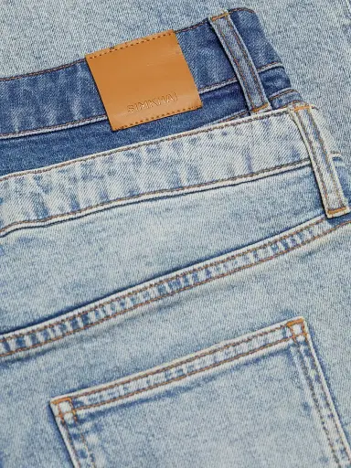 SIMKHAI Women's Kove Double-Waistband Jeans - Two Tone Del Mar | Thumbnail 7