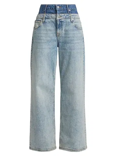 SIMKHAI Women's Kove Double-Waistband Jeans - Two Tone Del Mar | Thumbnail 1
