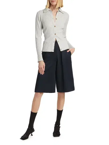 Vince Women's Cotton-Blend Rib-Knit Polo Shirt - Salt Glass | Thumbnail 2