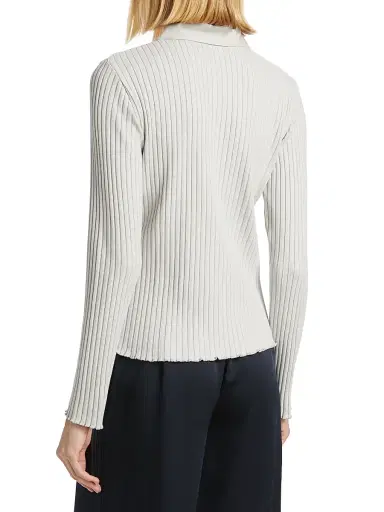 Vince Women's Cotton-Blend Rib-Knit Polo Shirt - Salt Glass | Thumbnail 5