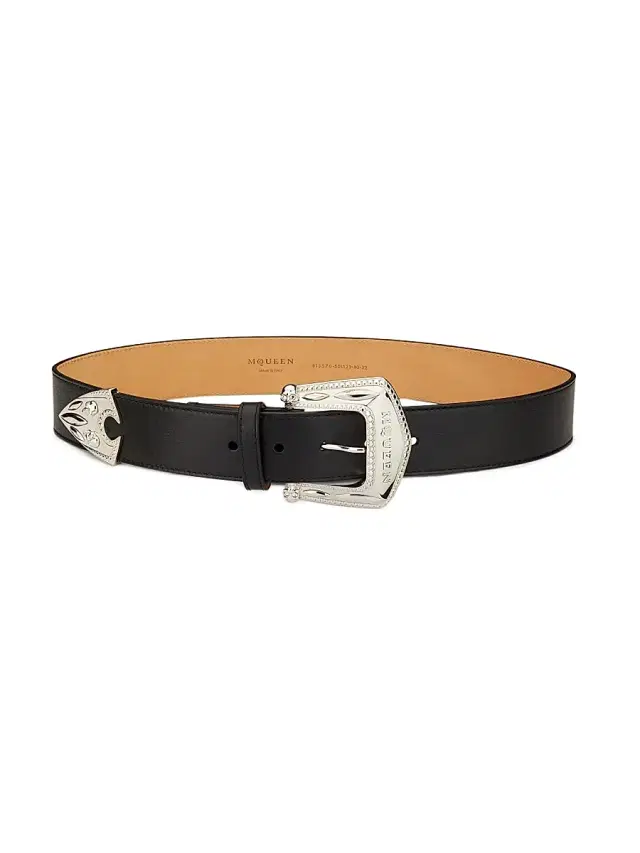 McQueen Women's Arrow Leather Belt - Black Silver