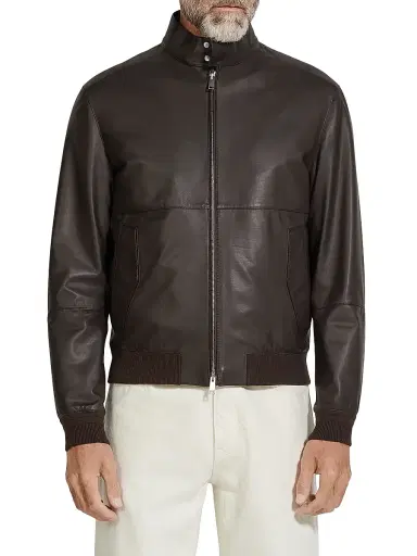 Zegna Men's Nappa Leather Bomber Jacket | Thumbnail 2