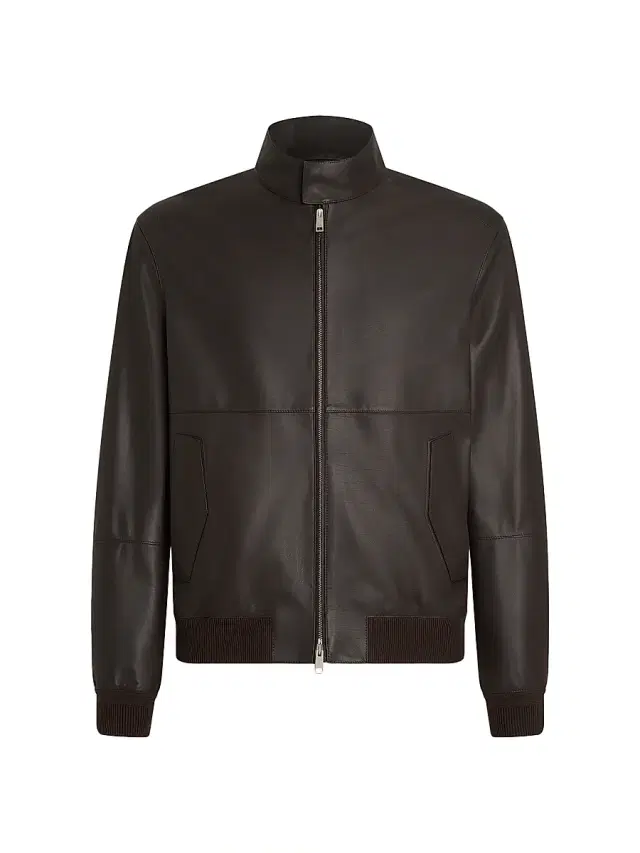 ZEGNA Men's Nappa Leather Bomber Jacket - Dark Brown