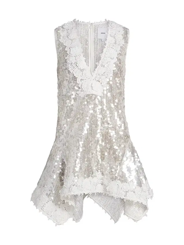 AKNVAS Women's Esme Sequined Lace V-Neck Minidress - Pearl