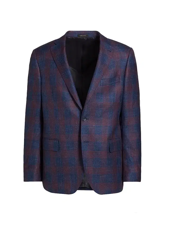 Saks Fifth Avenue Men's COLLECTION Plaid Wool, Silk & Linen Blazer - Red