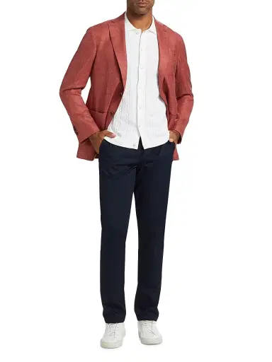 Saks Fifth Avenue Men's COLLECTION Mélange Wool, Silk & Linen Blazer - Orange - Size 44 | Thumbnail 2