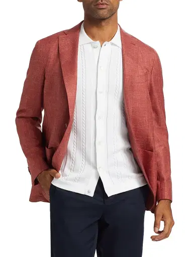 Saks Fifth Avenue Men's COLLECTION Mélange Wool, Silk & Linen Blazer - Orange - Size 44 | Thumbnail 3