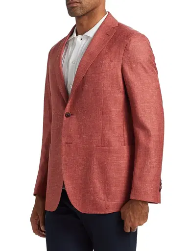 Saks Fifth Avenue Men's COLLECTION Mélange Wool, Silk & Linen Blazer - Orange - Size 44 | Thumbnail 4
