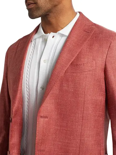 Saks Fifth Avenue Men's COLLECTION Mélange Wool, Silk & Linen Blazer - Orange - Size 44 | Thumbnail 6