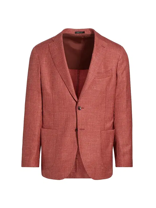 Men's COLLECTION Mélange Wool, Silk & Linen Blazer - Orange - Size 44
