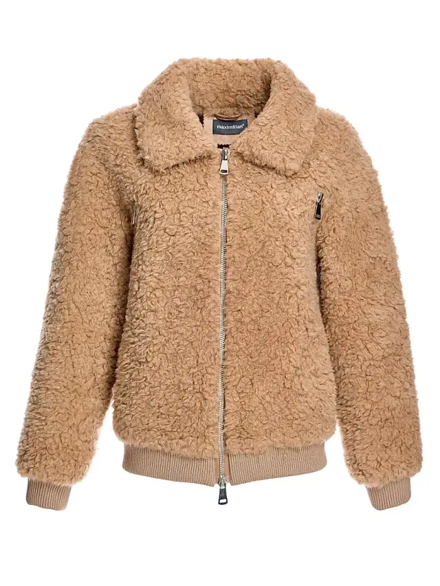 Women's Teddy Lambswool Bomber Jacket - Camel